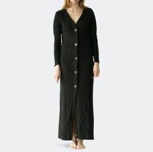 FOR DAYS Black Button Down Long Ribbed Knit Maxi Dress NWT!